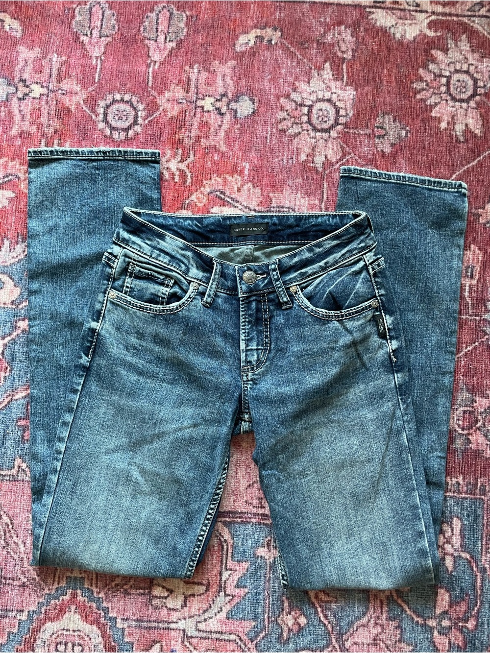 Vintage Low Rise Straight Leg Silver Jeans - Medium Blue